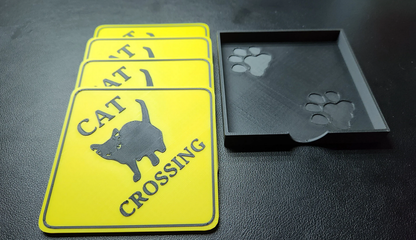 Cat Crossing Sign Coaster Set