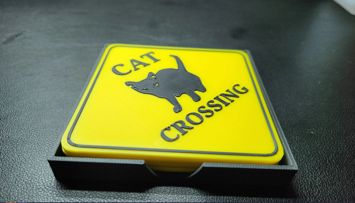 Cat Crossing Sign Coaster Set